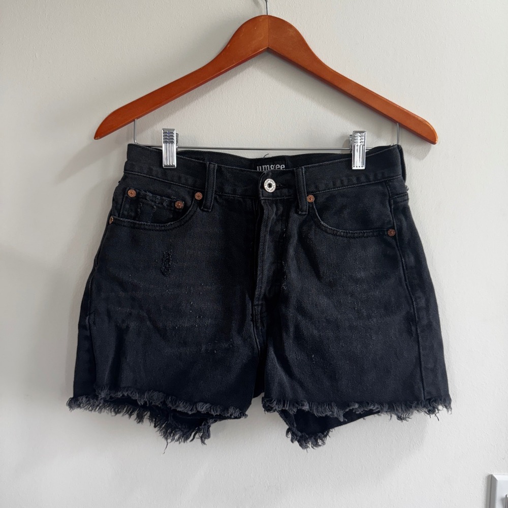 Umgee High Waisted Distressed Denim Cutoff Shorts Black Womens 27 Grunge